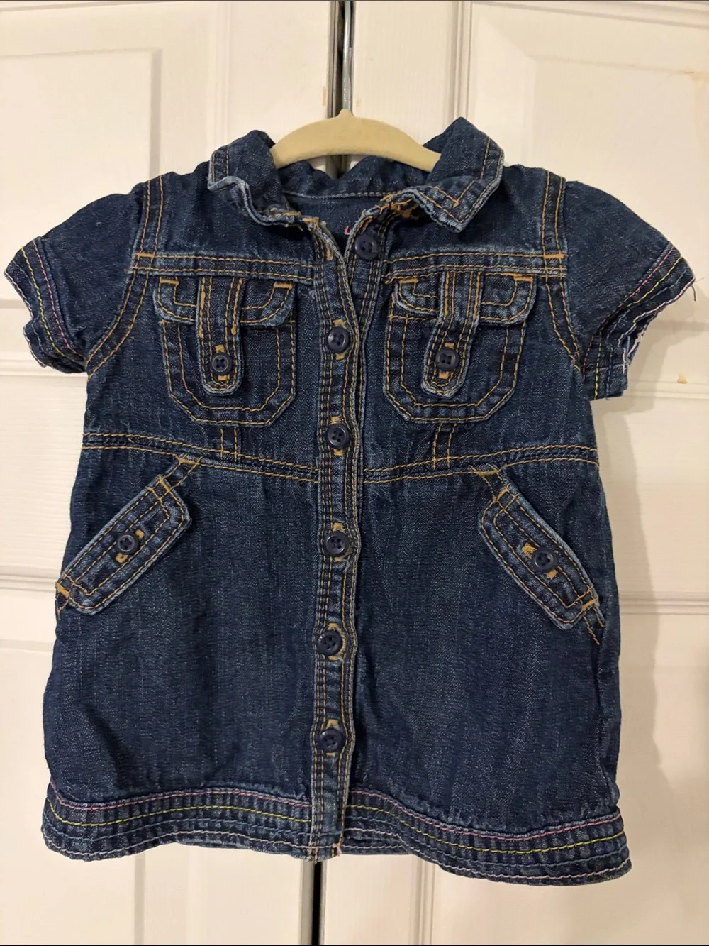 OshKosh B'gosh Dark Blue Denim Button Down Dress ADORABLE Size 6 Months